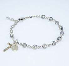 Load image into Gallery viewer, Silver Metallic Round Faceted Crystal Sterling Silver Rosary Bracelet
