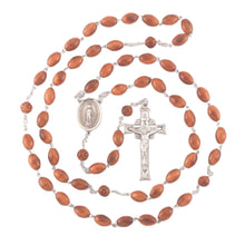 Load image into Gallery viewer, Oval Brown Cocoa Bead Sterling Silver Rosary 7mm Round brown genuine cocoa beads.
