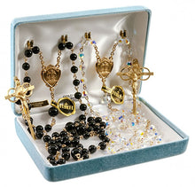 Load image into Gallery viewer, Swarovski Crystal and Onyx Gold Plated Sterling Silver Wedding Rosary Set
