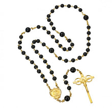 Load image into Gallery viewer, Swarovski Crystal and Onyx Gold Plated Sterling Silver Wedding Rosary Set
