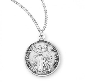 Sterling Silver Saint Francis of Assisi Round Medal Pendant