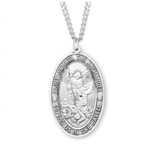 Load image into Gallery viewer, Patron Saint Michael Oval Sterling Silver Medal Saint Michael oval medal-pendant.
