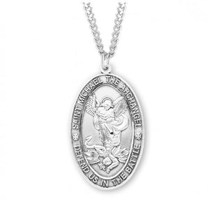 Patron Saint Michael Oval Sterling Silver Medal Saint Michael oval medal-pendant.