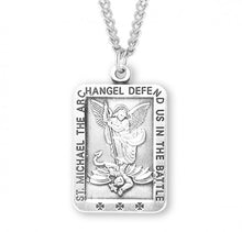 Load image into Gallery viewer, Saint Michael rectangle medal-pendant. Solid .925 sterling silver.
