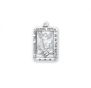 Saint Michael Defender Rectangle Medal Pendant 24 Inch Chain