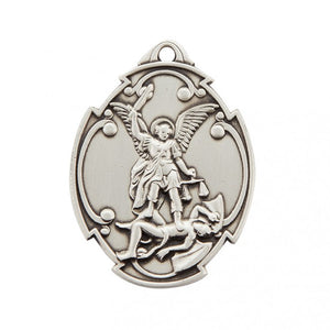 Sterling Silver Saint Michael Archangel in Styled Cross Shield Medal