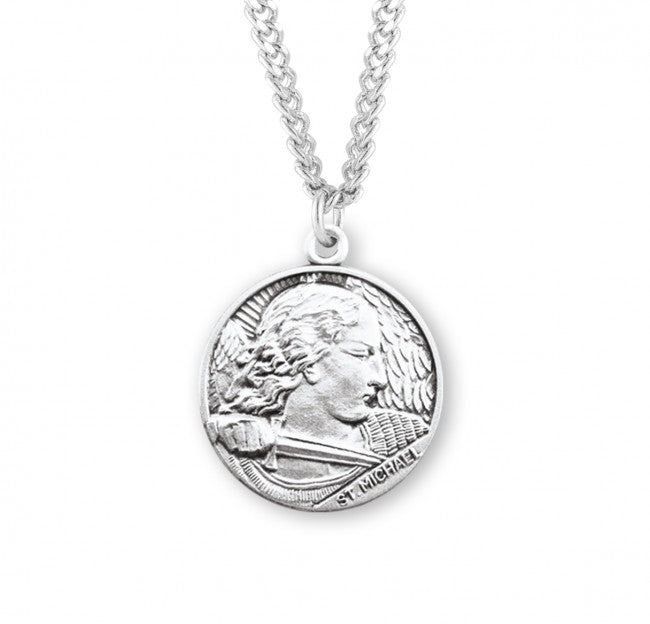 Saint Michael round medal-pedant. Solid .925 sterling silver.