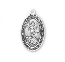 Load image into Gallery viewer, Saint Michael Oval Sterling Silver Protection Medal 24 Inch Chain
