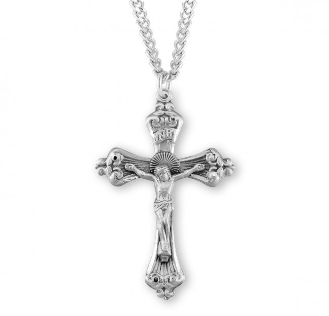 Sterling Silver Baroque Scroll Tipped Crucifix