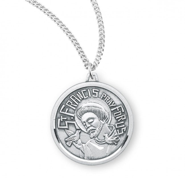 Sterling Silver Saint Francis With Birds Medal Pendant