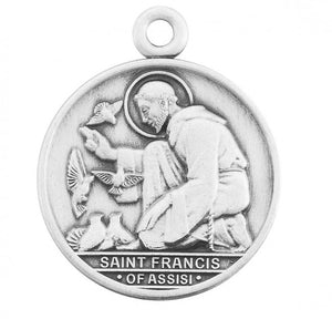 Sterling Silver Saint Francis Vintage Style Round Medal