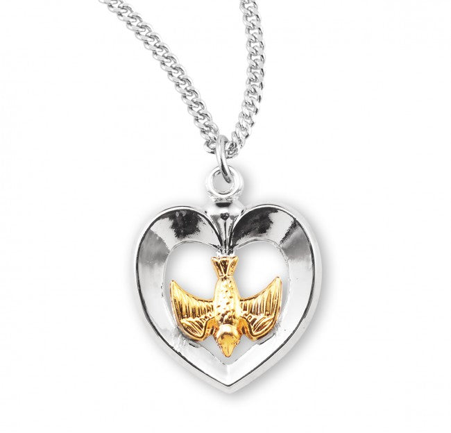 Holy Spirit Dove With Heart Sterling Silver Necklace