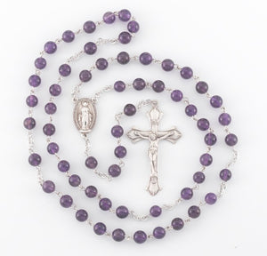 Miraculous Medal Genuine Amethyst Sterling Rosary