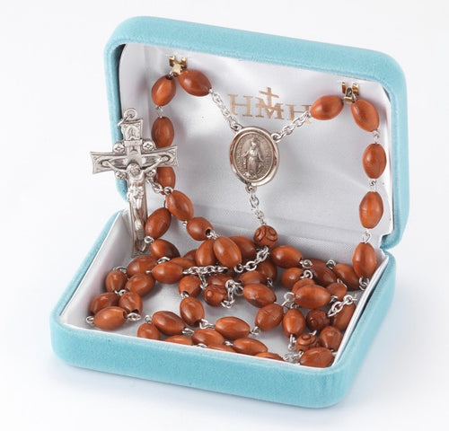 Oval Brown Cocoa Bead Sterling Silver Rosary