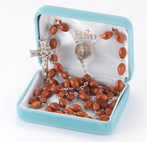 Oval Brown Cocoa Bead Sterling Silver Rosary