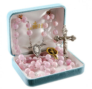 Sterling Silver and  Pink Venetian Glass Flower Rosary 