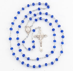 Miraculous Medal Crystal Caribbean Blue Rosary