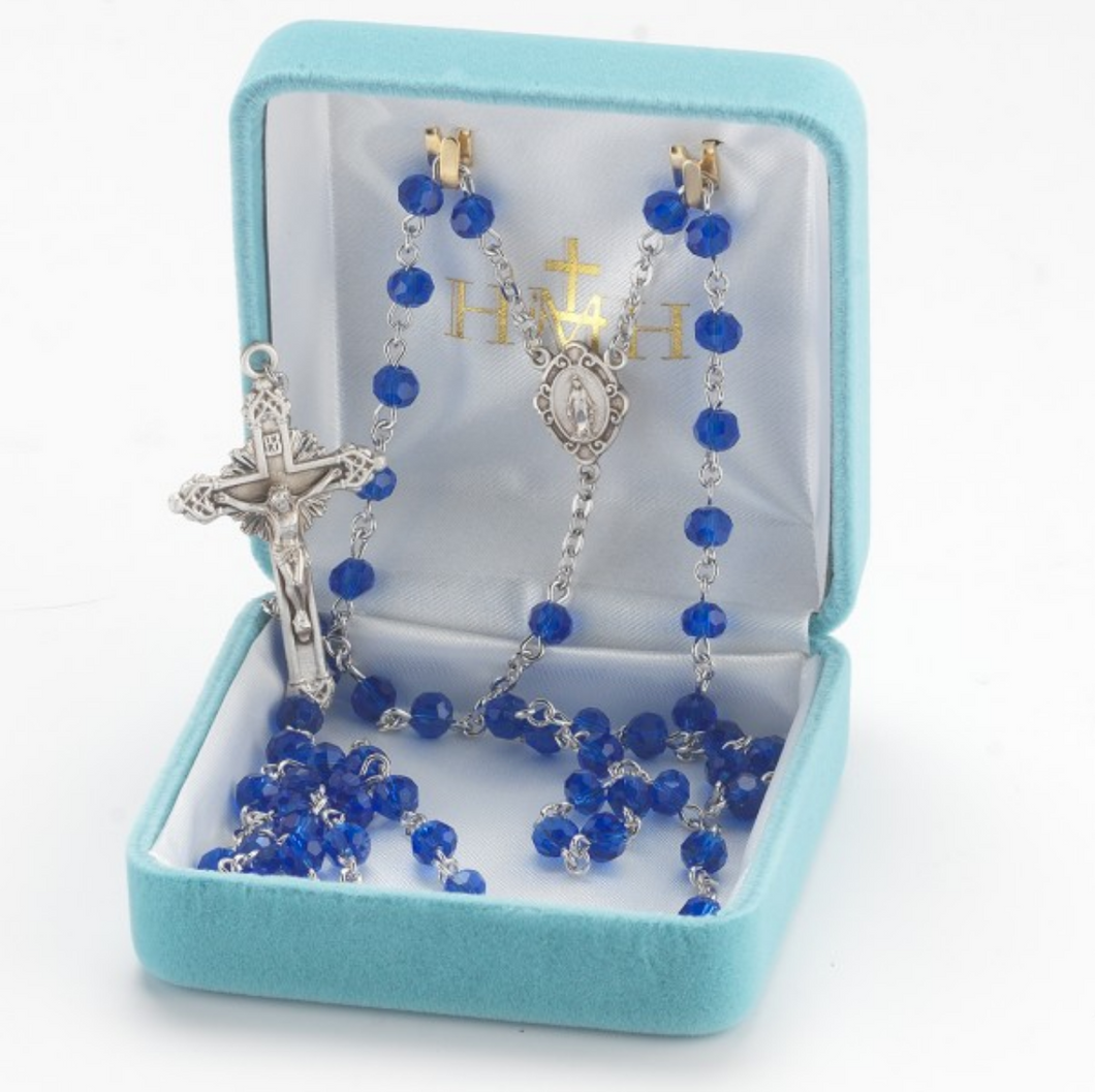 Miraculous Medal Crystal Caribbean Blue Rosary