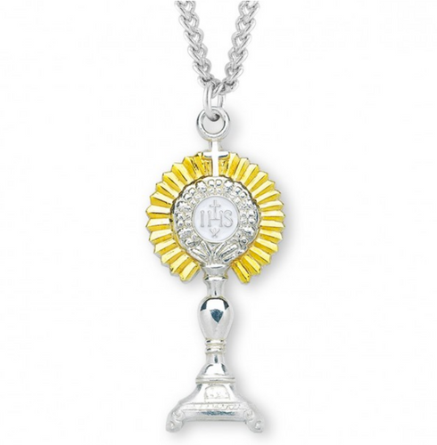 Sterling Silver Two-tone Monstrance Communion Pendant