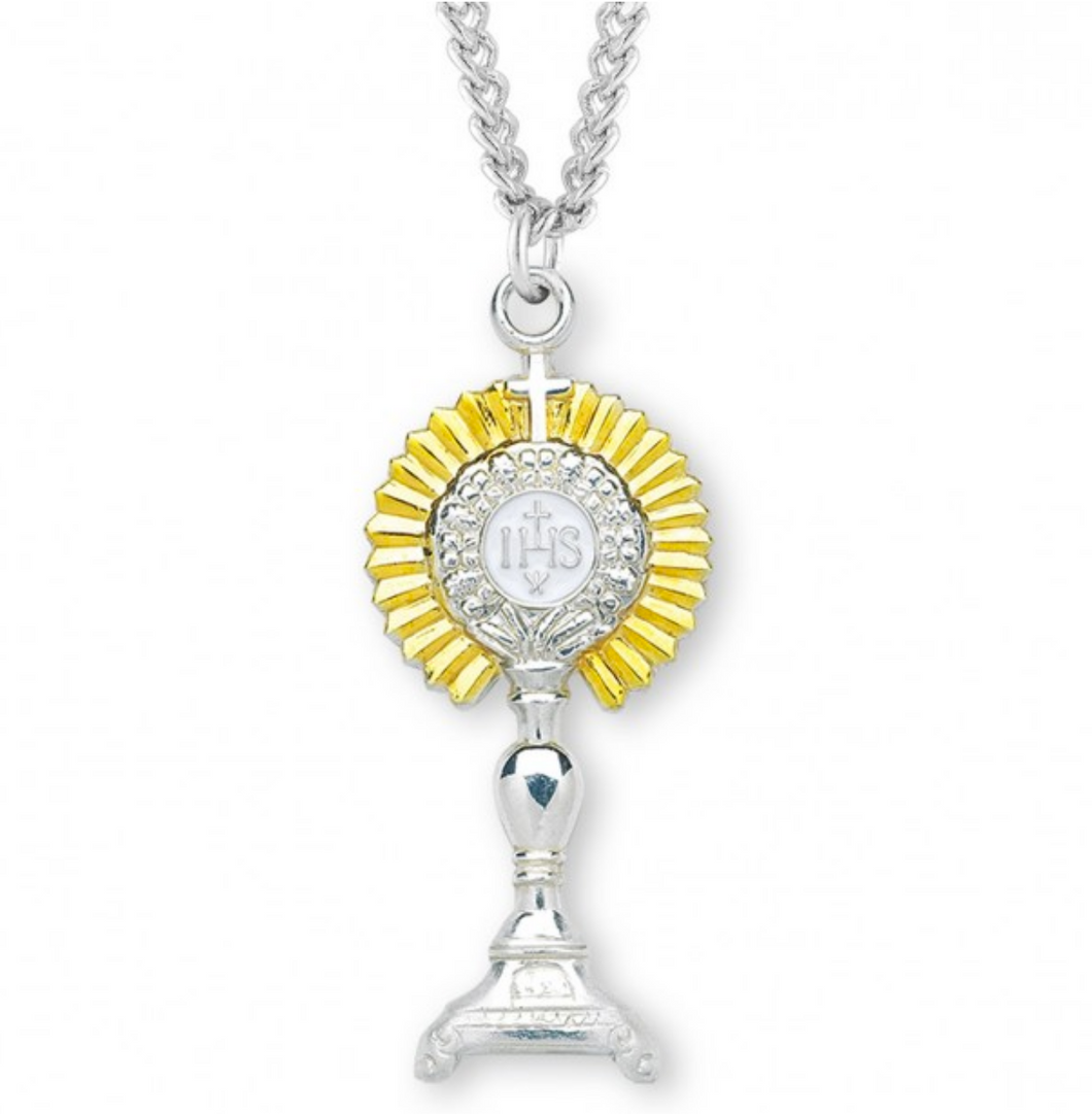 Sterling Silver Two-tone Monstrance Communion Pendant