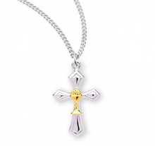 Load image into Gallery viewer,  Cross with a Chalice Two-Tone Sterling Silver Pendant 
