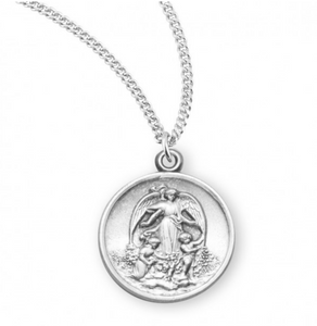 Sterling Silver Guardian Angel Round Medal