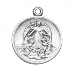 Sterling Silver Guardian Angel Round Medal