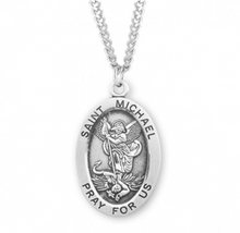 Load image into Gallery viewer, Patron Saint Michael Oval Sterling Silver Medal
