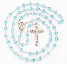 Load image into Gallery viewer, Aqua crystal rosary sterling silver center
