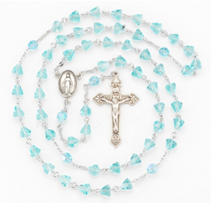 Aqua crystal rosary sterling silver center