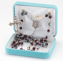 Load image into Gallery viewer, Garnet Swarovski Crystal Rosary With Miraculous Medal Centerpiece
