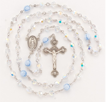 Load image into Gallery viewer, Swarovski Crystal and Murano Glass Rosary With Blue Flower Our Father Beads
