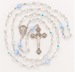 Swarovski Crystal and Murano Glass Rosary With Blue Flower Our Father Beads