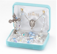 Load image into Gallery viewer, Swarovski Crystal and Murano Glass Rosary With Blue Flower Our Father Beads
