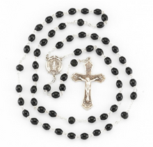 Load image into Gallery viewer, Madonna Miraculous Medal Sterling Silver And Black Oval Boxwood Rosary
