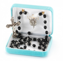 Load image into Gallery viewer, Madonna Miraculous Medal Sterling Silver And Black Oval Boxwood Rosary
