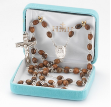 Load image into Gallery viewer, Jesus Scapular Centerpiece Sterling Silver Polished Walnut Rosary
