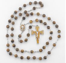 Load image into Gallery viewer, Tiger Eye Pewter Rosary
