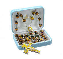 Load image into Gallery viewer, Tiger Eye Pewter Rosary 
