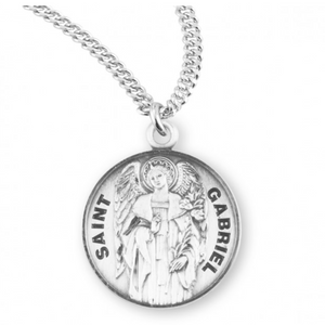 Angel Saint Gabriel Round Sterling Silver Medal 20 Inch Chain