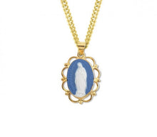 Load image into Gallery viewer, ark Blue Gold Over Sterling Silver Our Lady of Guadalupe Cameo Medal
