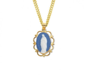 ark Blue Gold Over Sterling Silver Our Lady of Guadalupe Cameo Medal