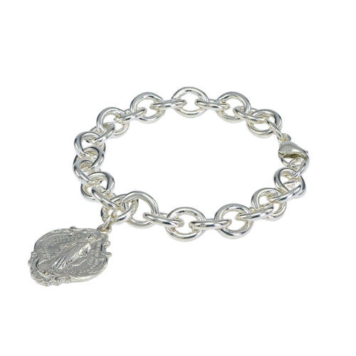 Sterling Silver Miraculous Medal Heavy Chain Link Bracelet